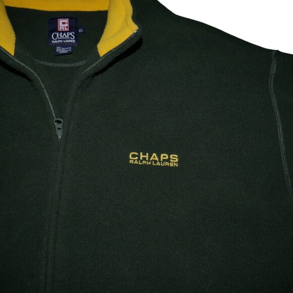 Chaps By Ralph Lauren Full Zip Fleece Jacket Men's Size XL Dark Green/Yellow VTG - Picture 4 of 14